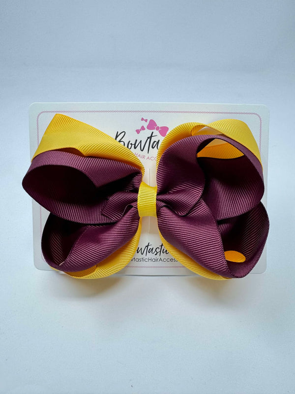 5 Inch Double Bow - Burgundy & Yellow Gold