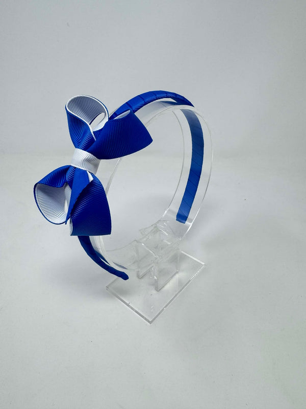 3 Inch Bow Alice Band - Royal Blue & White