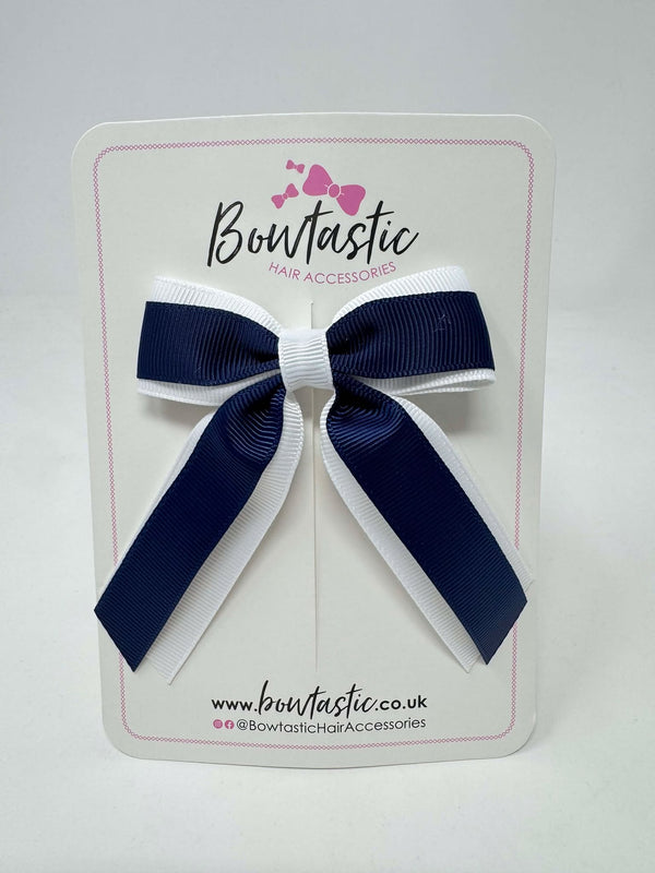 3 Inch Tail Bow - Navy & White