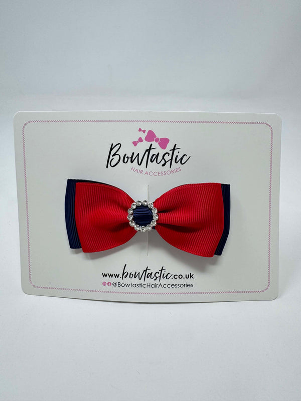 3.5 Inch Flat Gem Bow - Red & Navy