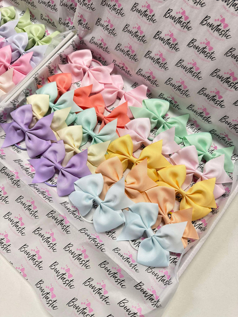 Bow Set - 20x Pastels Bow Bundle - 3.5 inch Flat Bow - Thin Elastics