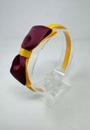 4 Inch Flat Bow Alice Band - Burgundy & Yellow Gold