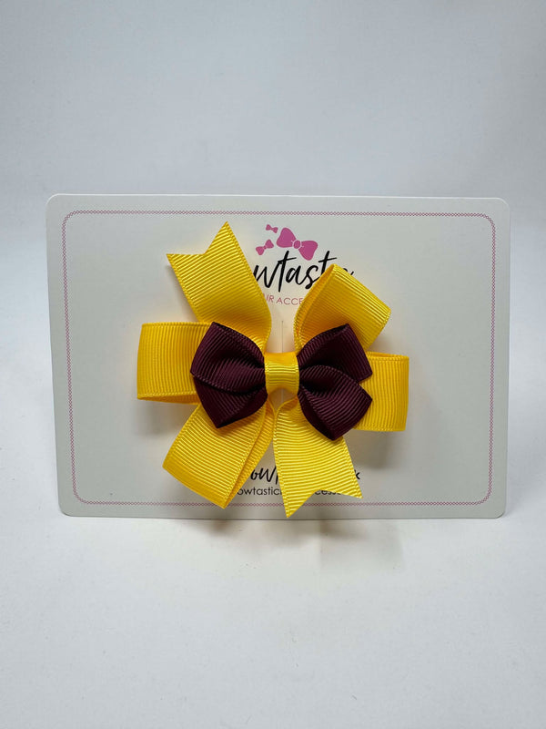 3 Inch 2 Layer Pinwheel Bow - Burgundy & Yellow Gold