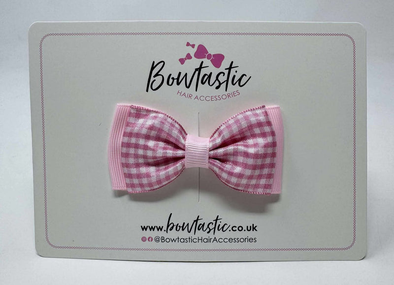 3 Inch Flat Double Bow - Pink Gingham