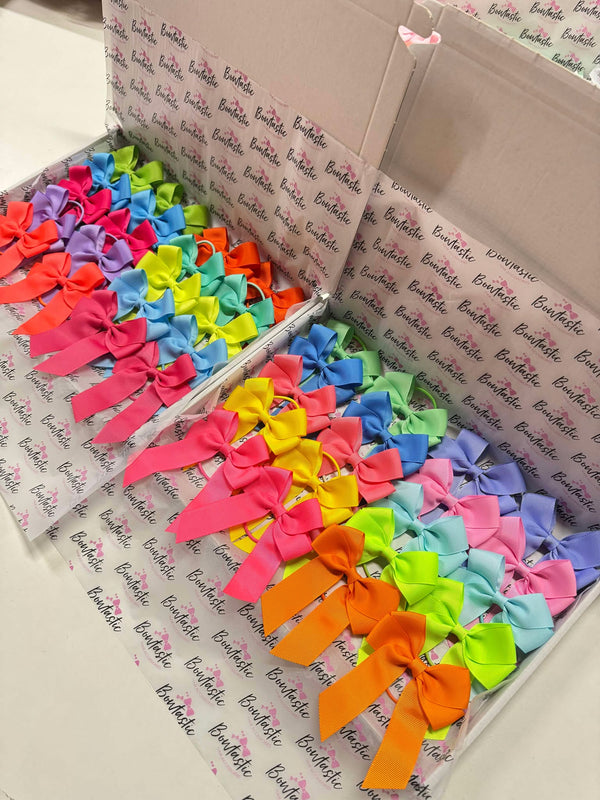 Bow Set - 20x Brights Bow Bundle - 3.5 inch Tail Bow - Thin Elastic