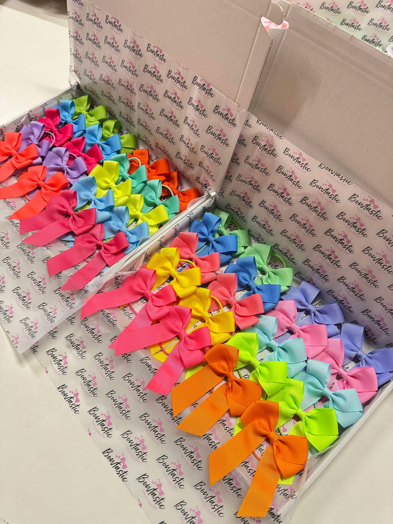 Bow Set - 20x Brights Bow Bundle - 3.5 inch Tail Bow - Thin Elastic