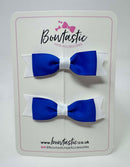 2.75 Inch 2 Layer Tuxedo Bow - Royal Blue & White - 2 Pack
