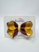 4 Inch Double Ribbon Bow Style 2 - Burgundy & Yellow Gold