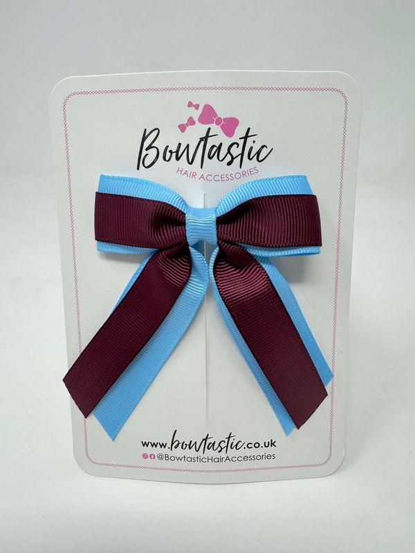 3 Inch Tail Bow - Burgundy & Blue Mist