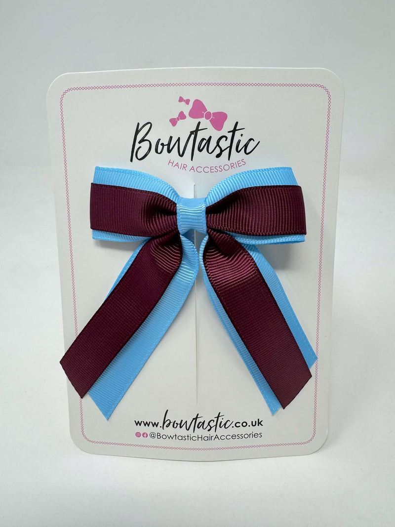 3 Inch Tail Bow - Burgundy & Blue Mist