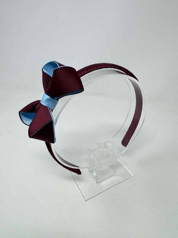 3 Inch Bow Alice Band - Burgundy & Blue Topaz