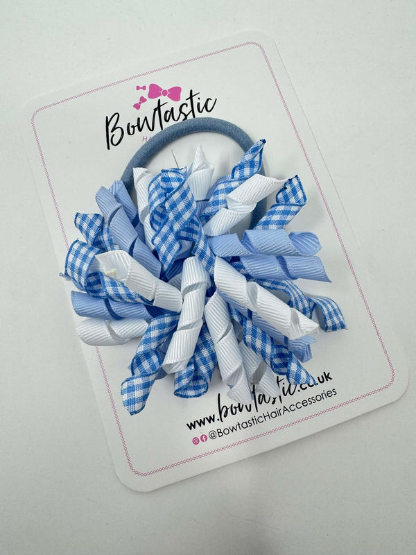 3.5 Inch Corker Bow Bobble - Bluebell & Blue & White Gingham