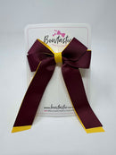 3 Inch Twist Tail Bow - Burgundy & Yellow Gold