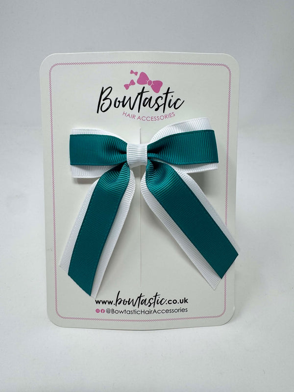 3 Inch Tail Bow - Jade Green & White