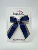 3 Inch Tail Bow - Navy & Metal Grey