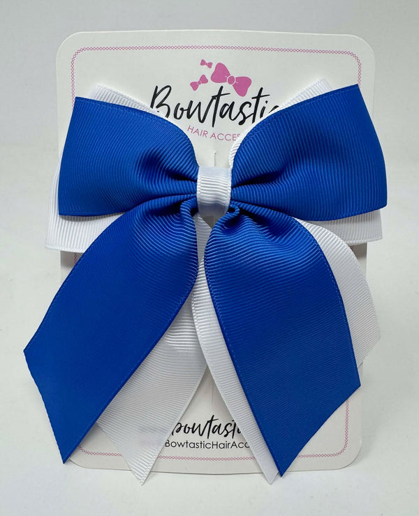 4.5 inch 2 Layer Tail Bow - Royal Blue & White
