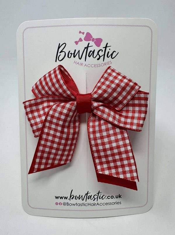 3 Inch Twist Short Tail Bow - Red Gingham