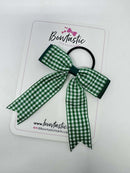 3.25 Inch Tail Bow Thin Elastic - Hunter Green & Green Gingham