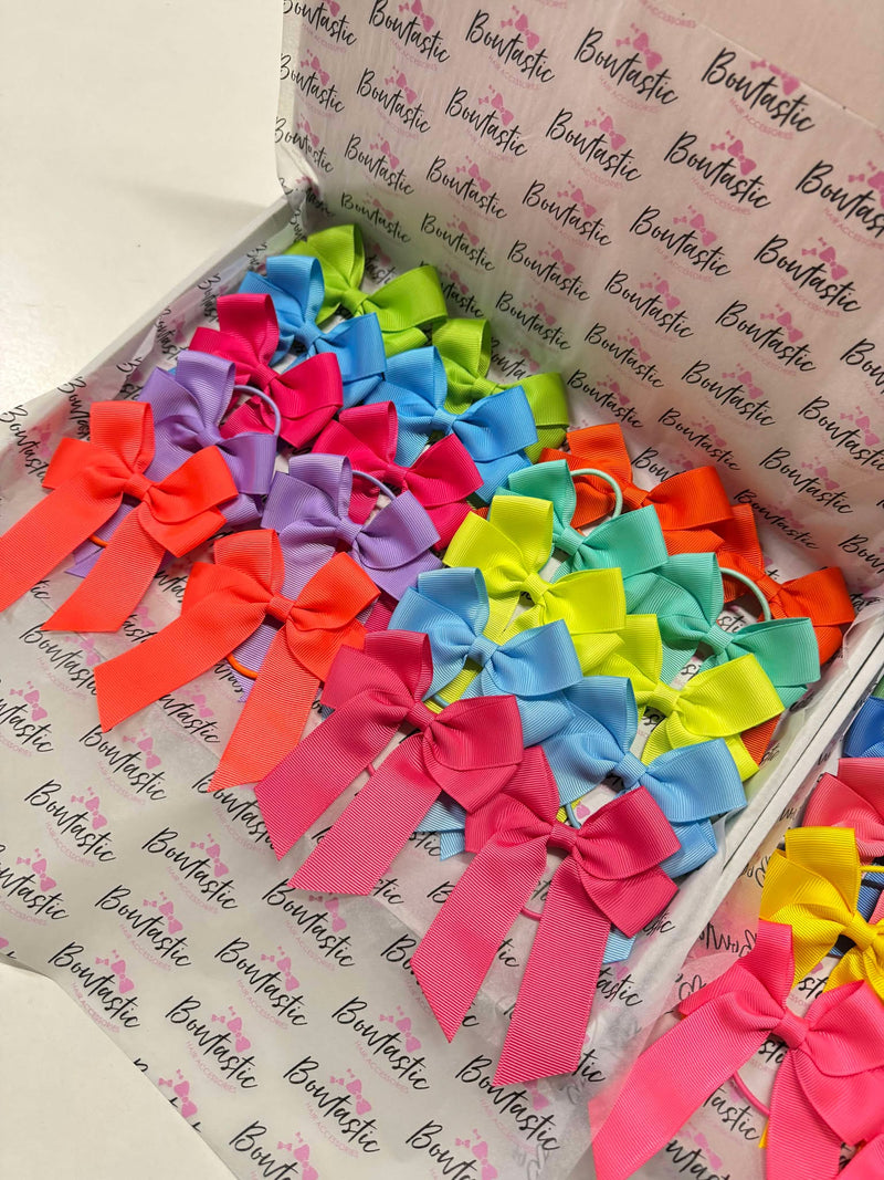 Bow Set - 20x Brights Bow Bundle - 3.5 inch Tail Bow - Thin Elastic