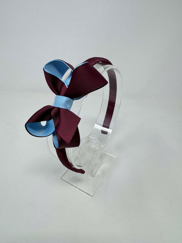 3 Inch Bow Alice Band - Burgundy & Blue Topaz