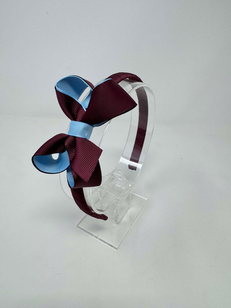3 Inch Bow Alice Band - Burgundy & Blue Topaz