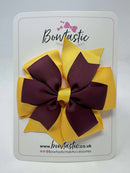 4 Inch Double Pinwheel Bow - Burgundy & Yellow Gold