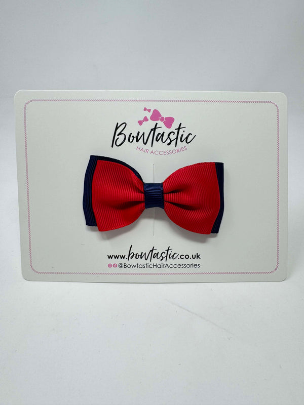 3 Inch Flat Double Bow - Red & Navy
