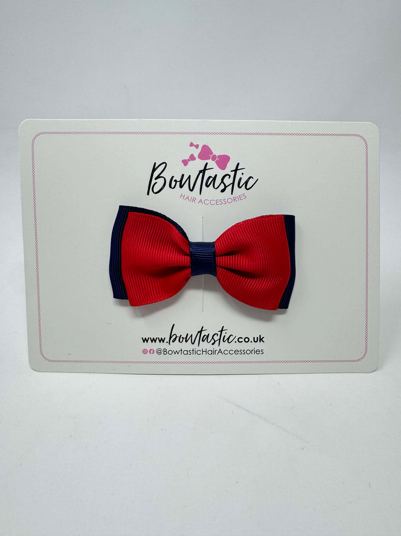 3 Inch Flat Double Bow - Red & Navy