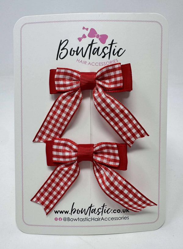 2 Inch Tail Bow - Red Gingham - 2 Pack