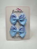 2.5 Inch Butterfly Bows - Light Blue Gingham & Blue Topaz Gingham - 2 Pack