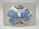 4 Inch Flat 3 Layer Bow Bobble - Light Blue & White Gingham