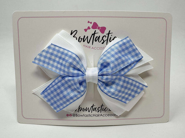 4 Inch Flat 3 Layer Bow - Light Blue & White Gingham