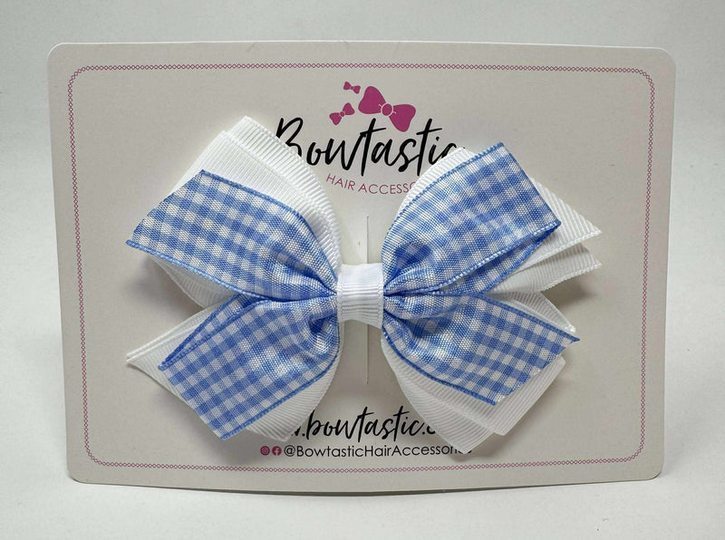 4 Inch Flat 3 Layer Bow - Light Blue & White Gingham