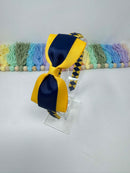 4 inch Flat Bow Alice Band - Navy & Yellow Gold