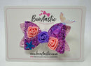 3.5 Inch Glitter Bow - Mermaid Pink & Lilac Flowers