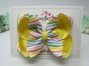 4 Inch Double Ribbon Bow - Lemon Stripe