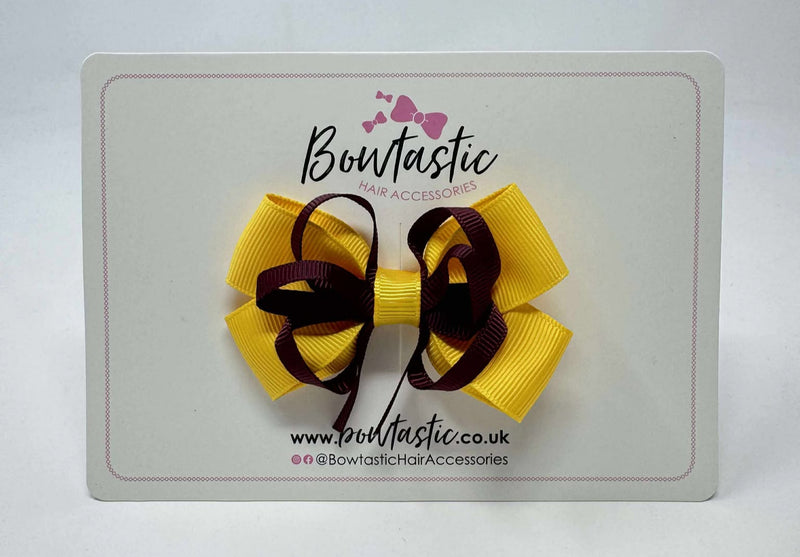 3 Inch Double Bow Style 2 - Burgundy & Yellow Gold