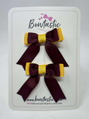 2 Inch Tail Bow - Burgundy & Yellow Gold - 2 Pack