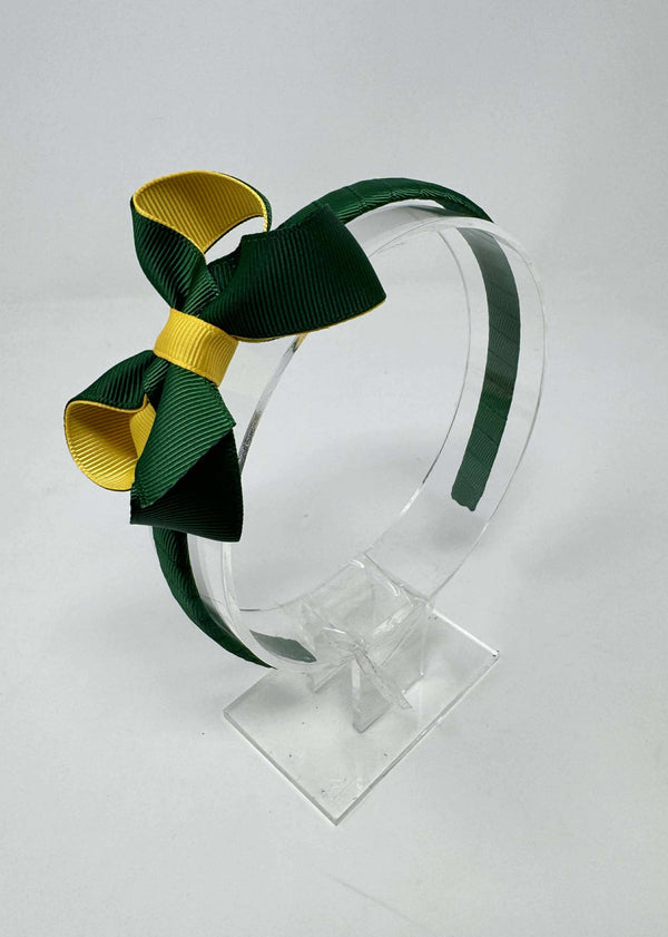 3 Inch Bow Alice Band - Forest Green & Yellow Gold