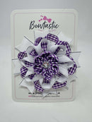 4 Inch Flower Bow - Purple & White Gingham