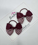 2.5 Inch Butterfly Bow Thin Elastic - Burgundy & Burgundy Gingham - 2 Pack