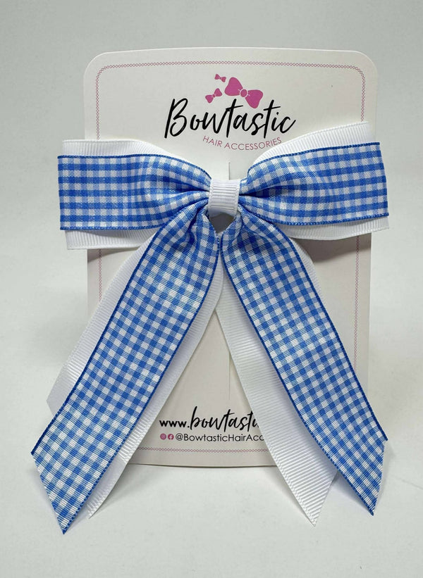 4.5 Inch Tail Bow - Blue & White Gingham
