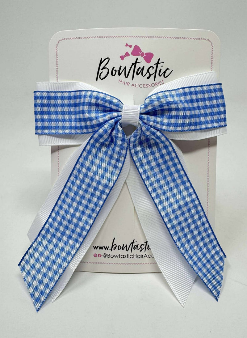 4.5 Inch Tail Bow - Blue & White Gingham