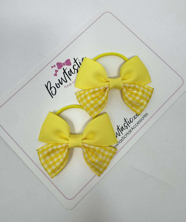 2.5 Inch Butterfly Bow Thin Elastic - Yellow & Yellow Gingham - 2 Pack