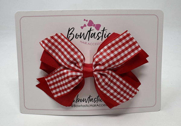 4 Inch Flat 3 Layer Bow Bobble - Red & Red Gingham