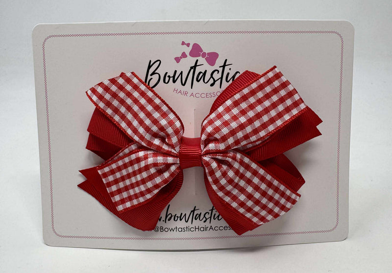 4 Inch Flat 3 Layer Bow Bobble - Red & Red Gingham