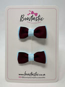 1.75 Inch Bow - Burgundy & Light Blue - 2 Pack