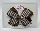 4 Inch Flat 3 Layer Bow Bobble - Turftan & Brown Gingham