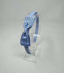 3 Inch Flat Bow Alice Band - Bluebell & Light Blue Gingham