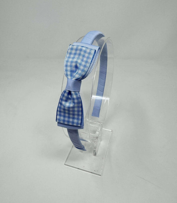 3 Inch Flat Bow Alice Band - Bluebell & Light Blue Gingham